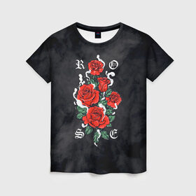Женская футболка 3D с принтом РОЗЫ | ROSES SMOKE в Новосибирске, 100% полиэфир ( синтетическое хлопкоподобное полотно) | прямой крой, круглый вырез горловины, длина до линии бедер | chery | flowers | japan | roses | sakura | вишня | растения | розы | ромашка | сакура | тюльпаны | цветы | цветы сакуры | япония