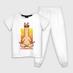 Детская пижама хлопок с принтом Llamaste в Новосибирске, 100% хлопок |  брюки и футболка прямого кроя, без карманов, на брюках мягкая резинка на поясе и по низу штанин
 | Тематика изображения на принте: art | lama | meditation | namaste | yoga | арт | йога | лама | медитация | намасте
