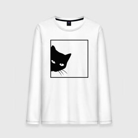 Мужской лонгслив хлопок с принтом BLACK CAT | ЧЕРНАЯ КОШКА в Новосибирске, 100% хлопок |  | black | cat | cats | creative | hunter | minimalism | night | кот | коте | котенок | котэ | кошка | креатив | креативная | минимализм | надпись | ночь | охотник | текст | черная | черный