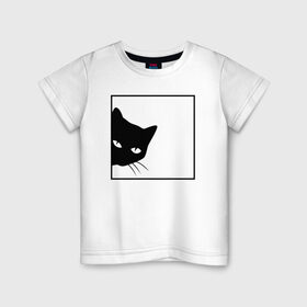 Детская футболка хлопок с принтом BLACK CAT | ЧЕРНАЯ КОШКА в Новосибирске, 100% хлопок | круглый вырез горловины, полуприлегающий силуэт, длина до линии бедер | black | cat | cats | creative | hunter | minimalism | night | кот | коте | котенок | котэ | кошка | креатив | креативная | минимализм | надпись | ночь | охотник | текст | черная | черный