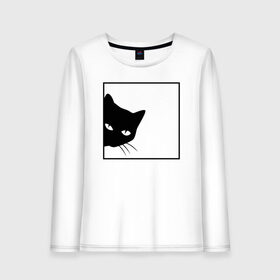 Женский лонгслив хлопок с принтом BLACK CAT | ЧЕРНАЯ КОШКА в Новосибирске, 100% хлопок |  | black | cat | cats | creative | hunter | minimalism | night | кот | коте | котенок | котэ | кошка | креатив | креативная | минимализм | надпись | ночь | охотник | текст | черная | черный