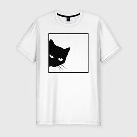 Мужская футболка хлопок Slim с принтом BLACK CAT | ЧЕРНАЯ КОШКА в Новосибирске, 92% хлопок, 8% лайкра | приталенный силуэт, круглый вырез ворота, длина до линии бедра, короткий рукав | black | cat | cats | creative | hunter | minimalism | night | кот | коте | котенок | котэ | кошка | креатив | креативная | минимализм | надпись | ночь | охотник | текст | черная | черный