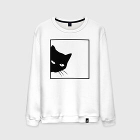 Мужской свитшот хлопок с принтом BLACK CAT | ЧЕРНАЯ КОШКА в Новосибирске, 100% хлопок |  | black | cat | cats | creative | hunter | minimalism | night | кот | коте | котенок | котэ | кошка | креатив | креативная | минимализм | надпись | ночь | охотник | текст | черная | черный