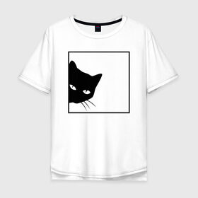 Мужская футболка хлопок Oversize с принтом BLACK CAT | ЧЕРНАЯ КОШКА в Новосибирске, 100% хлопок | свободный крой, круглый ворот, “спинка” длиннее передней части | black | cat | cats | creative | hunter | minimalism | night | кот | коте | котенок | котэ | кошка | креатив | креативная | минимализм | надпись | ночь | охотник | текст | черная | черный