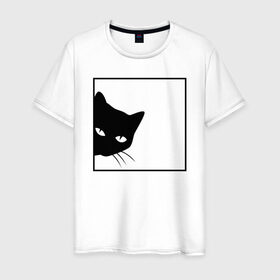 Мужская футболка хлопок с принтом BLACK CAT | ЧЕРНАЯ КОШКА в Новосибирске, 100% хлопок | прямой крой, круглый вырез горловины, длина до линии бедер, слегка спущенное плечо. | black | cat | cats | creative | hunter | minimalism | night | кот | коте | котенок | котэ | кошка | креатив | креативная | минимализм | надпись | ночь | охотник | текст | черная | черный