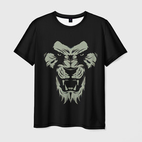Мужская футболка 3D с принтом Сердитый лев в Новосибирске, 100% полиэфир | прямой крой, круглый вырез горловины, длина до линии бедер | Тематика изображения на принте: angry | lion | predator | лев | сердитый | хищник