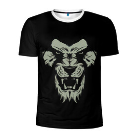 Мужская футболка 3D спортивная с принтом Сердитый лев в Новосибирске, 100% полиэстер с улучшенными характеристиками | приталенный силуэт, круглая горловина, широкие плечи, сужается к линии бедра | Тематика изображения на принте: angry | lion | predator | лев | сердитый | хищник