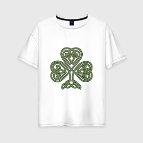 Женская футболка хлопок Oversize с принтом узорный трилистник клевера в Новосибирске, 100% хлопок | свободный крой, круглый ворот, спущенный рукав, длина до линии бедер
 | 17 марта | день святого патрика | дерево | зеленый | ирландия | кельтский узор | клевер | рисунок | традиции | трехлистник
