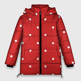 Женская зимняя куртка Oversize с принтом Белый горошек на красном фоне в Новосибирске, верх — 100% полиэстер; подкладка — 100% полиэстер; утеплитель — 100% полиэстер | длина ниже бедра, силуэт Оверсайз. Есть воротник-стойка, отстегивающийся капюшон и ветрозащитная планка. 

Боковые карманы с листочкой на кнопках и внутренний карман на молнии | geometric | graphic | row | абстракция | геометрические фигуры | горошек | крапинки | красный | круги | пунктиры | точки | узоры spot | фон
