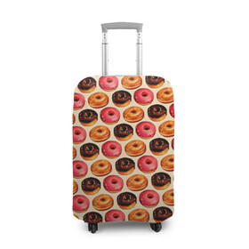 Чехол для чемодана 3D с принтом Пончики в Новосибирске, 86% полиэфир, 14% спандекс | двустороннее нанесение принта, прорези для ручек и колес | еда | колечки | кольцо | конфеты | круг | пища | пончик | пончики | разноцветные пончики | сладкие пончики | сладкое