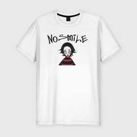 Мужская футболка хлопок Slim с принтом No Smile в Новосибирске, 92% хлопок, 8% лайкра | приталенный силуэт, круглый вырез ворота, длина до линии бедра, короткий рукав | no smile | без улыбки | девочка в худи | закрытый рот | мрак | разочарование | шок