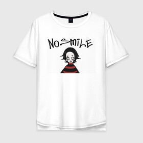 Мужская футболка хлопок Oversize с принтом No Smile в Новосибирске, 100% хлопок | свободный крой, круглый ворот, “спинка” длиннее передней части | no smile | без улыбки | девочка в худи | закрытый рот | мрак | разочарование | шок