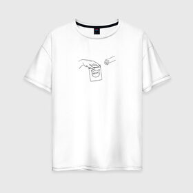 Женская футболка хлопок Oversize с принтом Вискас в Новосибирске, 100% хлопок | свободный крой, круглый ворот, спущенный рукав, длина до линии бедер
 | вискас | животные | искусство | кот | котик | прикол | сотворение адама | юмор