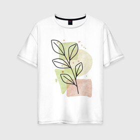 Женская футболка хлопок Oversize с принтом Листья на акварели в Новосибирске, 100% хлопок | свободный крой, круглый ворот, спущенный рукав, длина до линии бедер
 | абстракция | акварель | ветка | зелёный | листва | листья | природа | простой