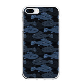 Чехол для iPhone 7Plus/8 Plus матовый с принтом Синие рыбы на темном фоне в Новосибирске, Силикон | Область печати: задняя сторона чехла, без боковых панелей | морской паттерн | подводный мир | рыбы | синие рыбы