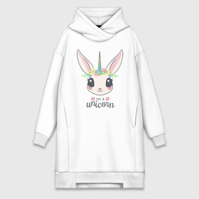 Платье-худи хлопок с принтом Кролик единорог в Новосибирске,  |  | bunny | cute | unicorn | единорог | кролик | милый | розовый | цветы