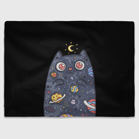 Плед 3D с принтом КОСМИЧЕСКИЙ КОТ в Новосибирске, 100% полиэстер | закругленные углы, все края обработаны. Ткань не мнется и не растягивается | артемис | астероиды | вселенная | галактика | диана | звезды | кометы | космос | кот | котенок | котик | луна | месяц | ночь | планеты | сейлор мун | туманность | черная кошка