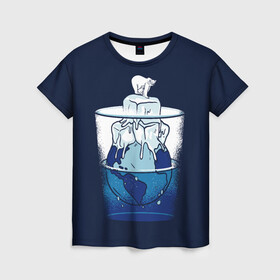 Женская футболка 3D с принтом Polar Ice Bear в Новосибирске, 100% полиэфир ( синтетическое хлопкоподобное полотно) | прямой крой, круглый вырез горловины, длина до линии бедер | north pole | planet | water | антарктида | антарктика | арктика | белый медведь | в стакане | вода | земля | кубики льда | лед | льдина | льдинка | медведица | медвежонок | на льдине | наполовину полон | планета