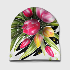 Шапка 3D с принтом ТЮЛЬПАНЫ. ВЕСЕННИЕ ЦВЕТЫ в Новосибирске, 100% полиэстер | универсальный размер, печать по всей поверхности изделия | весна | тюльпаны | цветочный | цветы