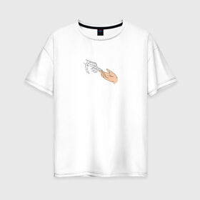 Женская футболка хлопок Oversize с принтом The Creation of Adam в Новосибирске, 100% хлопок | свободный крой, круглый ворот, спущенный рукав, длина до линии бедер
 | искусство | микеланджело | руки | скелет | сотворение адама