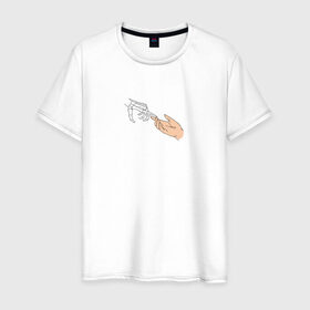 Мужская футболка хлопок с принтом The Creation of Adam в Новосибирске, 100% хлопок | прямой крой, круглый вырез горловины, длина до линии бедер, слегка спущенное плечо. | искусство | микеланджело | руки | скелет | сотворение адама