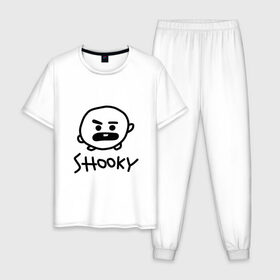 Мужская пижама хлопок с принтом SHOOKY | BTS в Новосибирске, 100% хлопок | брюки и футболка прямого кроя, без карманов, на брюках мягкая резинка на поясе и по низу штанин
 | Тематика изображения на принте: army | bangtan boys | bt21 | bts | bts stickers | chimmy | cooky | k pop | koya | mang | monster | rap monster | rapmon | rj | rm | shooky | tata | van | бтс | ви | джей хоуп | джонгук | кейпоп | реп монстр | стикеры bts | сюга | чимин | чин