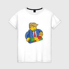 Женская футболка хлопок с принтом Lego Donald Trump - Президент Дональд Трамп конструктор в Новосибирске, 100% хлопок | прямой крой, круглый вырез горловины, длина до линии бедер, слегка спущенное плечо | Тематика изображения на принте: 45 президент | america | president | united states | usa | америка | байден | выборы | демократия | демократы | дональд трамп | конструктор | лего | миллионер | президент | прикол | республиканец | республиканцы