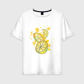 Женская футболка хлопок Oversize с принтом Лимон и Лайм в Новосибирске, 100% хлопок | свободный крой, круглый ворот, спущенный рукав, длина до линии бедер
 | art | food | juice | juicy | lemon | lime | summer | watercolor | watercolour | акварель | акварельные фрукты | арт | брызги | витамин с | еда | желтый лимон | зеленый лайм | иллюстрация | лето | правильное питание | природа | рисунок