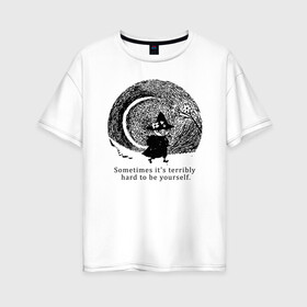 Женская футболка хлопок Oversize с принтом Snafkin в Новосибирске, 100% хлопок | свободный крой, круглый ворот, спущенный рукав, длина до линии бедер
 | moominmamma | moominpappa | moomintroll | snafkin | муми тролль | муми цитаты | снусмумрик | цитаты