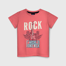 Детская футболка хлопок с принтом Rock music forever в Новосибирске, 100% хлопок | круглый вырез горловины, полуприлегающий силуэт, длина до линии бедер | гитара | металл | микрофон | музыка | песня | рок | рок звезда