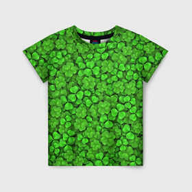 Детская футболка 3D с принтом Зелёный клевер в Новосибирске, 100% гипоаллергенный полиэфир | прямой крой, круглый вырез горловины, длина до линии бедер, чуть спущенное плечо, ткань немного тянется | patrick | день святого патрика | зелень | ирландия | патрик | паттерн | трилистник | четырёхлистник