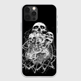 Чехол для iPhone 12 Pro Max с принтом ЧЕРЕПА в Новосибирске, Силикон |  | black | death | horror | metal | skull | white | арт | белый | зомби | кости | паутина | скелет | череп | черный