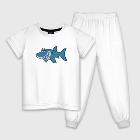 Детская пижама хлопок с принтом АКУЛЕНОК в Новосибирске, 100% хлопок |  брюки и футболка прямого кроя, без карманов, на брюках мягкая резинка на поясе и по низу штанин
 | fish | megalodon | shark | teeth | white shark | акула | белая акула | зубы | мегалодон | рыба