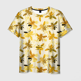 Мужская футболка 3D с принтом Разные Пчелы в Новосибирске, 100% полиэфир | прямой крой, круглый вырез горловины, длина до линии бедер | Тематика изображения на принте: bee | букет | животные | крылья | медовый | насекомые | паттерн | полосатый | пятна | соты | текстура | узор | цветы