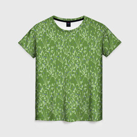 Женская футболка 3D с принтом Черника в Новосибирске, 100% полиэфир ( синтетическое хлопкоподобное полотно) | прямой крой, круглый вырез горловины, длина до линии бедер | зелёный | лето | природа | черника | ягода | ягоды