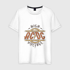 Мужская футболка хлопок с принтом AC DC | HIGH VOLTAGE в Новосибирске, 100% хлопок | прямой крой, круглый вырез горловины, длина до линии бедер, слегка спущенное плечо. | ac dc | acdc | high | voltage | группы | метал | музыка | рок | хард рок | эйси диси | эйсидиси