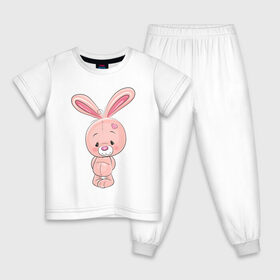 Детская пижама хлопок с принтом скромный зайка в Новосибирске, 100% хлопок |  брюки и футболка прямого кроя, без карманов, на брюках мягкая резинка на поясе и по низу штанин
 | детсике | зайка | зайченок | зайчик | кролик | милаш | рисунок | скромный