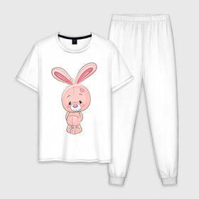 Мужская пижама хлопок с принтом скромный зайка в Новосибирске, 100% хлопок | брюки и футболка прямого кроя, без карманов, на брюках мягкая резинка на поясе и по низу штанин
 | детсике | зайка | зайченок | зайчик | кролик | милаш | рисунок | скромный