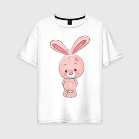 Женская футболка хлопок Oversize с принтом скромный зайка в Новосибирске, 100% хлопок | свободный крой, круглый ворот, спущенный рукав, длина до линии бедер
 | детсике | зайка | зайченок | зайчик | кролик | милаш | рисунок | скромный