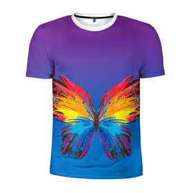 Мужская футболка 3D спортивная с принтом красочная бабочка в Новосибирске, 100% полиэстер с улучшенными характеристиками | приталенный силуэт, круглая горловина, широкие плечи, сужается к линии бедра | абстрактное искусство | бабочка | беспозвоночные | брызги | градиент | краска | красочная | крылья | лето | мотыльки и бабочки | насекомое | радуга | ярко