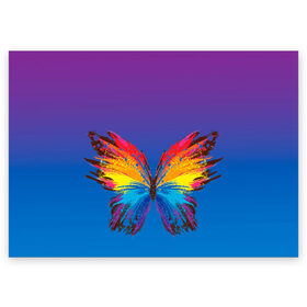 Поздравительная открытка с принтом красочная бабочка в Новосибирске, 100% бумага | плотность бумаги 280 г/м2, матовая, на обратной стороне линовка и место для марки
 | Тематика изображения на принте: абстрактное искусство | бабочка | беспозвоночные | брызги | градиент | краска | красочная | крылья | лето | мотыльки и бабочки | насекомое | радуга | ярко