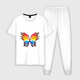 Мужская пижама хлопок с принтом бабочка краской в Новосибирске, 100% хлопок | брюки и футболка прямого кроя, без карманов, на брюках мягкая резинка на поясе и по низу штанин
 | бабочка | беспозвоночные | брызги | градиент | краска | красочная | крылья | лето | мотыльки и бабочки | насекомое | насекомые | радуга | ярко
