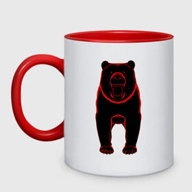 Кружка двухцветная с принтом Медведь в Новосибирске, керамика | объем — 330 мл, диаметр — 80 мм. Цветная ручка и кайма сверху, в некоторых цветах — вся внутренняя часть | агрессия | гнев | зверь | медведь | хищник | черный