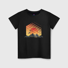 Детская футболка хлопок с принтом Mountain Galaxy Sunset в Новосибирске, 100% хлопок | круглый вырез горловины, полуприлегающий силуэт, длина до линии бедер | abstract | art | geometric | geometry | landscape | minimalism | sky | space | sun | абстракция | арт | векторный рисунок | восход | галактика | геометрия | гора | горный пейзаж | горы | закат | картина | космос | минимализм | небо