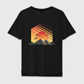 Мужская футболка хлопок Oversize с принтом Mountain Galaxy Sunset в Новосибирске, 100% хлопок | свободный крой, круглый ворот, “спинка” длиннее передней части | Тематика изображения на принте: abstract | art | geometric | geometry | landscape | minimalism | sky | space | sun | абстракция | арт | векторный рисунок | восход | галактика | геометрия | гора | горный пейзаж | горы | закат | картина | космос | минимализм | небо