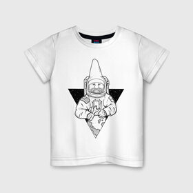 Детская футболка хлопок с принтом Gnome Chompski Astronaut в Новосибирске, 100% хлопок | круглый вырез горловины, полуприлегающий силуэт, длина до линии бедер | garden gnome | gnome alone | little rocket man | гном чомски | маленький космонавт | один гнома | садовый гном