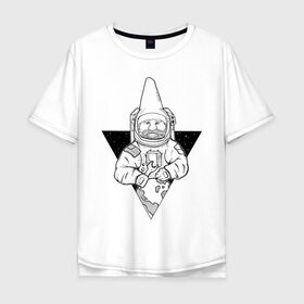 Мужская футболка хлопок Oversize с принтом Gnome Chompski Astronaut в Новосибирске, 100% хлопок | свободный крой, круглый ворот, “спинка” длиннее передней части | garden gnome | gnome alone | little rocket man | гном чомски | маленький космонавт | один гнома | садовый гном