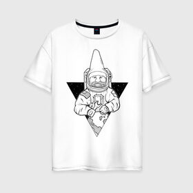 Женская футболка хлопок Oversize с принтом Gnome Chompski Astronaut в Новосибирске, 100% хлопок | свободный крой, круглый ворот, спущенный рукав, длина до линии бедер
 | garden gnome | gnome alone | little rocket man | гном чомски | маленький космонавт | один гнома | садовый гном