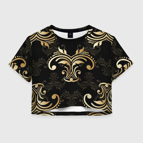 Женская футболка Crop-top 3D с принтом Черное золото в Новосибирске, 100% полиэстер | круглая горловина, длина футболки до линии талии, рукава с отворотами | золото | иранские узоры | персидские узоры | черное | черное золото