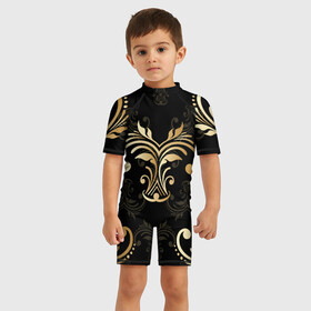 Детский купальный костюм 3D с принтом Черное золото в Новосибирске, Полиэстер 85%, Спандекс 15% | застежка на молнии на спине | Тематика изображения на принте: золото | иранские узоры | персидские узоры | черное | черное золото